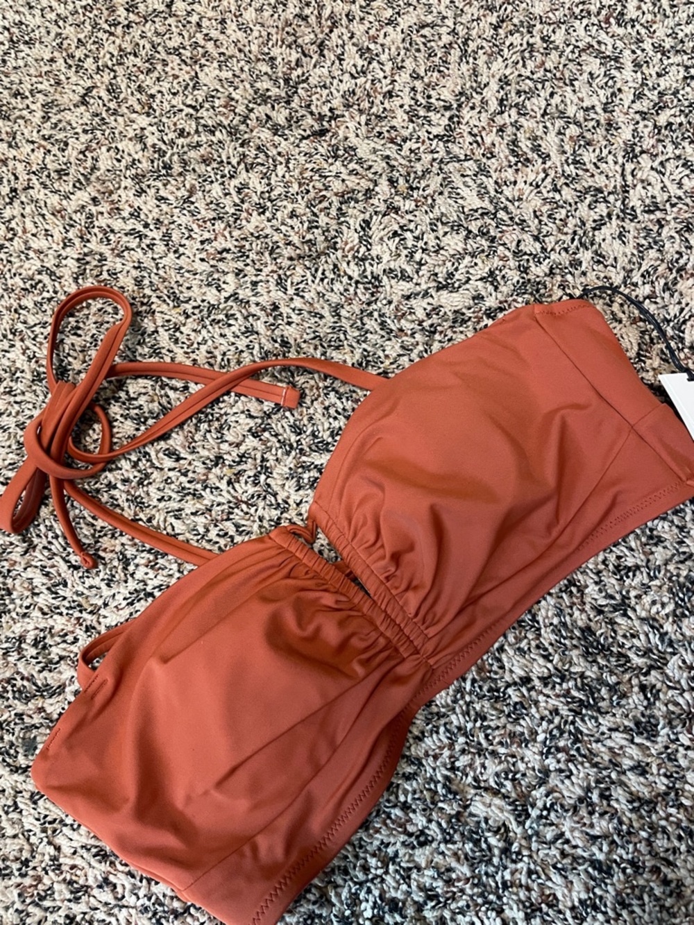 Shade & Shore Rust Orange Bandeau Swim Top with Halter Tie Size 36B | NWT - Picture 2 of 6